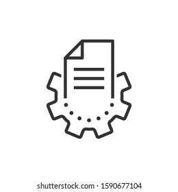 Document with gear icon in flat style. Big data processing vector illustration on white isolated background. Paper sheet software solution business concept.