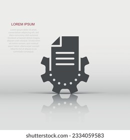 Document with gear icon in flat style. Big data processing vector illustration on white isolated background. Paper sheet software solution business concept.