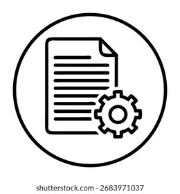 O documento com o ícone de engrenagem representa o fluxo de trabalho e o gerenciamento na ilustração de operações comerciais