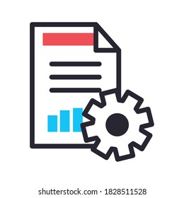 Document and gear line and fill style icon design, Data archive and information theme Vector illustration
