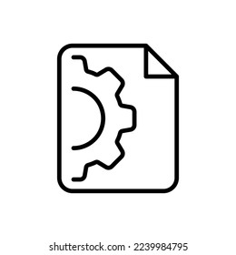 Document with gear line icon. File management, configuration, agreement, report, instructions, manual, tutorial, settings, non disclosure agreement, NDA. Vector line icon on white background