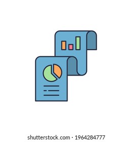 Document with graph chart icon isolated on white and black background. Report text file icon. Accounting sign. Audit, analysis, planning. Vector Illustration