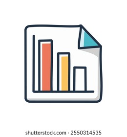 documento com ícone de gráfico sobre fundo branco. projeto colorido. ilustração vetorial
