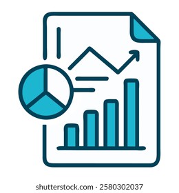 A document with graphs and magnifying glass representing business data analysis