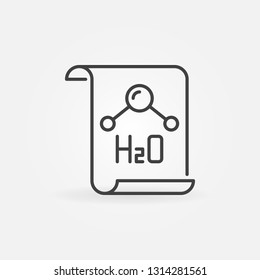 Document With H2O Text Vector Icon Or Symbol In Thin Line Style