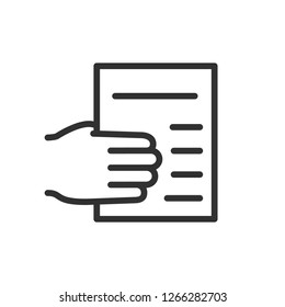 Document in hand. linear icon. Line with editable stroke