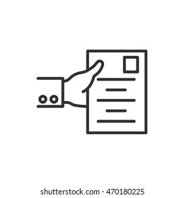 Document In Hand Linear Icon. Thin Line Design