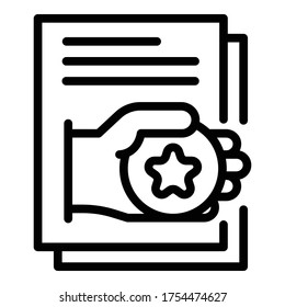 Document hand with a star icon. Outline document hand with a star vector icon for web design isolated on white background