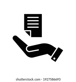 Document handover glyph icon. Simple solid style file symbol. Ownership, transfer, academy, business agreement concept. Vector illustration isolated on white background. EPS 10.