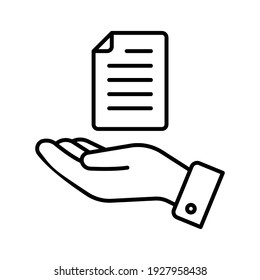 Document Handover Line Icon. Simple Outline Style File Symbol. Ownership, Transfer, Academy, Business Agreement Concept. Vector Illustration Isolated On White Background. EPS 10.