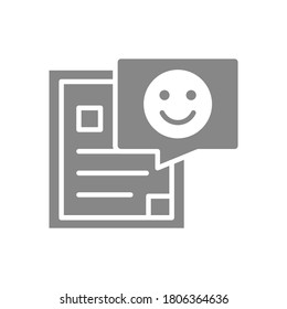 Dokument mit glücklichem Gesicht grauem Symbol. Profil für Wohltätigkeitsorganisation, Symbol.