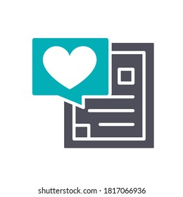 Document with heart colored icon. Donation form, chat bubble, charity, feedback symbol