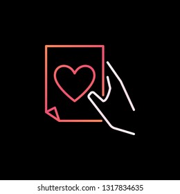 Document with Heart in Hand vector concept colorful icon or logo on dark background