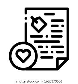 Document Heart Icon Vector. Outline Document Heart Sign. Isolated Contour Symbol Illustration