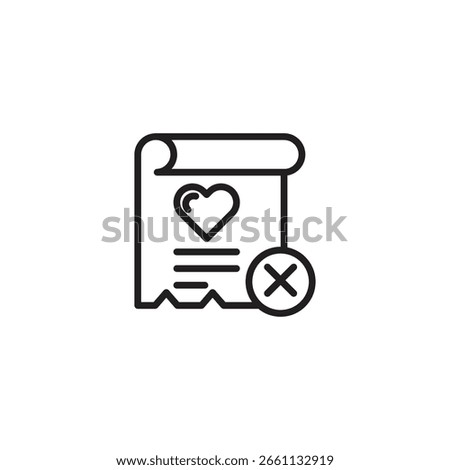 A document with a heart icon and an X, possibly representing the rejection of a romantic proposal or a negative health report.