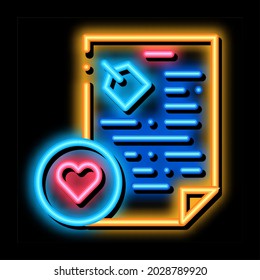 Document Heart neon light sign vector. Glowing bright icon Document Heart sign. transparent symbol illustration