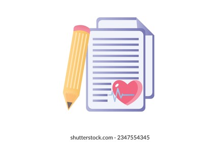 A document with heart sign and pencil concept of wish list.on white background.Vector Design Illustration.