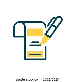 document and highlighter pen icon over white background, half color style, vector illustration