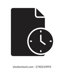 Document history log showing paper file with clock representing time record waiting period scheduled report deadline timestamp