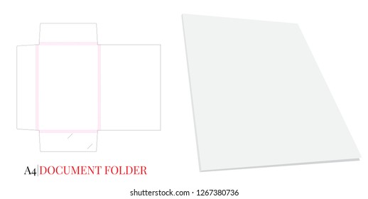 Document Holder Template, Gusset Folder  Document A4, Vector with die cut / laser layers. White, clear, blank, isolated Document Folder with Gusset 8mm on white background with perspective view
