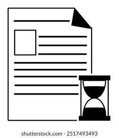 Document and hourglass icon. illustration of completing tasks on schedule, flat vector style for web and app.