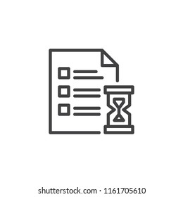 Document and hourglass outline icon. linear style sign for mobile concept and web design. Planning simple line vector icon. Symbol, logo illustration. Pixel perfect vector graphics