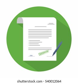 Document icon. Agreement (contract) in flat style with long shadow. Vector