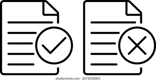 ícone do documento. Símbolo de arquivo de contrato. contendo marca de seleção, marca de cruz. Ícones de documentos de papel. Papel para pasta
