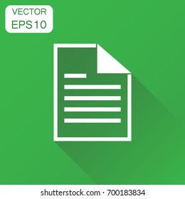 Document icon. Business concept document note pictogram. Vector illustration on green background with long shadow.