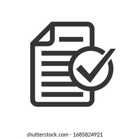 Document icon with check mark. Approved document icon isolated. Conceptual vector icon