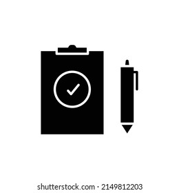 Document icon with check mark and pen. solid icon style. suitable for document check completed icon. simple design editable. Design template vector