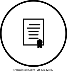 Document Icon in Circle Frame: Symbol of Certification and Achievement in Outline Style