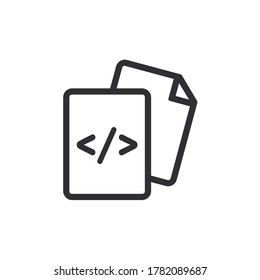 Document icon. Code icon. Office document. Programming code. Prepare document. Development file. Program code. Big data processing. Software development and programming. Copy document. System file