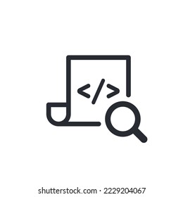 Document icon. Code icon. Office document. Programming code vector. Prepare document. Development file. Program code. Big data find. Software development and programming. Search. Coding icon. 