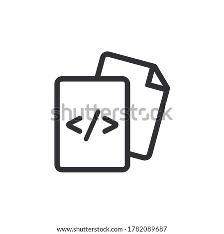 Document icon. Code icon. Office document. Programming code. Prepare document. Development file. Program code. Big data processing. Software development and programming. Copy document. System file