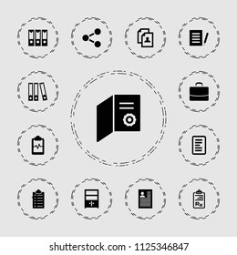 Document icon. collection of 13 document filled icons such as resume, diploma, heartbeat clipboard, clipboard, cupboard, binder. editable document icons for web and mobile.