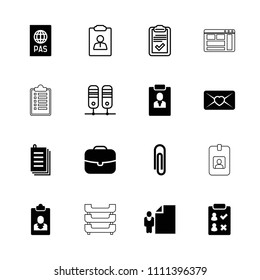 Document icon. collection of 16 document filled and outline icons such as case, paper clip, paper, love letter, check list, binder. editable document icons for web and mobile.