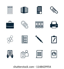 Document icon. collection of 16 document filled and outline icons such as printer, binder, clipboard, doctor prescription. editable document icons for web and mobile.