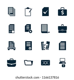 Document icon. collection of 16 document filled icons such as case, folder, love letter, diploma, paper, clipboard. editable document icons for web and mobile.