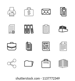 Document icon. collection of 16 document outline icons such as case, news, paper, love letter, binder, folder, resume, share. editable document icons for web and mobile.