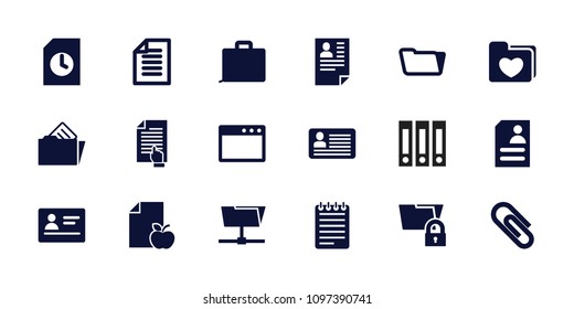 Document icon. collection of 18 document filled icons such as passport, folder, resume, browser window, folder protection, paper. editable document icons for web and mobile.