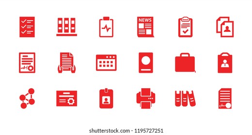 Document icon. collection of 18 document filled icons such as passport, resume, binder, clipboard, browser window, case, checklist. editable document icons for web and mobile.
