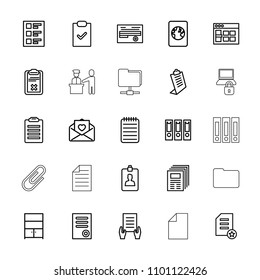 Document icon. collection of 25 document outline icons such as clipboard, browser window, binder, check list, love letter. editable document icons for web and mobile.