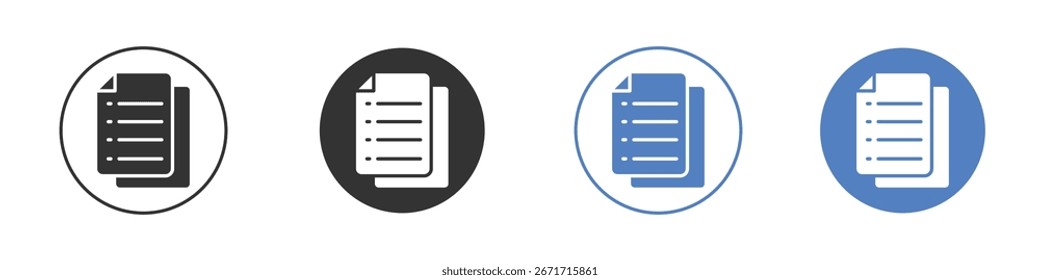 Coleção de ícones de documento para aplicativo em cores preto e azul