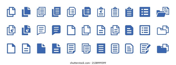 Document icon collection. File icon set in blue color design.