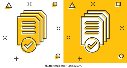 Document icon in comic style. Report cartoon vector illustration on white isolated background. Paper sheet splash effect business concept.