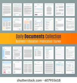 Document icon Contract Business Agreement Publication Education Document collection Vector Illustration