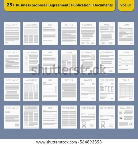 Document icon Contract Business Agreement Document collection Vector Illustration