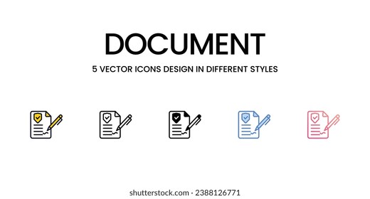 Document Icon Design in Five style with Editable Stroke. Line, Solid, Flat Line, Duo Tone Color, and Color Gradient Line. Suitable for Web Page, Mobile App, UI, UX and GUI design.