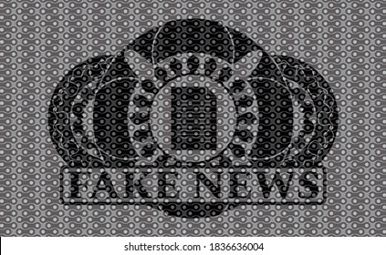 icono de documento y texto de Fake News insignia abstracta oscura. Patrón de fondo de moda. Ilustración vectorial. 